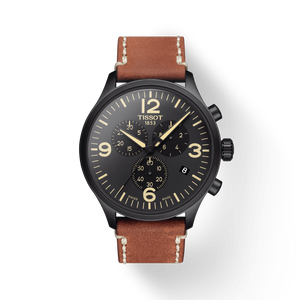 Tissot T Sport Chrono XL Black Dial Brown Leather Strap Watch For Men - T116.617.36.057.00