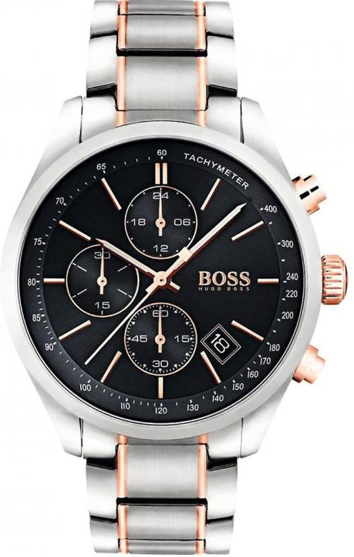 Hugo Boss Grand Prix Chronograph Black Dial Two Tone Steel Strap Watch for Men - 1513473