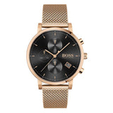 Hugo Boss Integrity Chronograph Black Dial Rose Gold Mesh Bracelet Watch for Men - 1513808