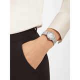 Bvlgari LVCEA Diamonds Silver Mother of Pearl Dial Silver Leather Strap Watch for Women - LVCEA103367