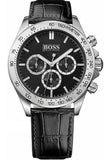 Hugo Boss Ikon Chronograph Black Dial Black Leather Strap Watch for Men - 1513178