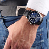 Hugo Boss Rafale Chronograph Blue Dial Black Leather Strap Watch For Men - 1513391