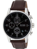 Hugo Boss Navigator Chronograph Grey Dial Brown Leather Strap Watch for Men - 1513494