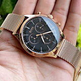Hugo Boss Companion Chronograph Black Dial Rose Gold Mesh Strap Watch For Men - 1513548