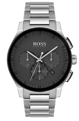 Hugo Boss Peak Chronograph Black Dial Silver Steel Strap Watch for Men - 1513762