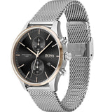 Hugo Boss Associate Chronograph Black Dial Silver Mesh Bracelet Watch for Men - 1513805