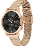 Hugo Boss Integrity Chronograph Black Dial Rose Gold Mesh Bracelet Watch for Men - 1513808