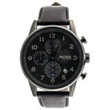 Hugo Boss Navigator Chronograph Black Dial Black Leather Strap Watch for Men - 1513497