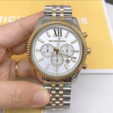 Michael Kors Lexington Silver Dial Two Tone Steel Strap Watch for Men - MK8344