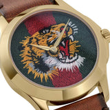 Gucci Le Marche Des Merveilles Red & Green Dial Brown Leather Strap Unisex Watch - YA126497