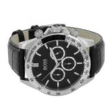 Hugo Boss Ikon Chronograph Black Dial Black Leather Strap Watch for Men - 1513178