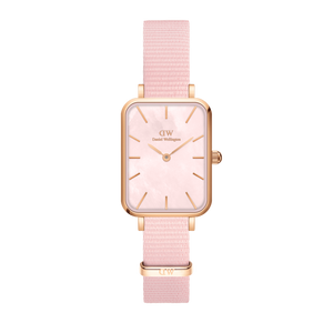 Daniel Wellington Quadro Pressed Mother of Pearl Pink Dial Pink Nylon Strap Watch For Women - DW00100509