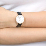 Daniel Wellington Classic Petite Sheffield White Dial Black Leather Strap Watch For Women - DW00100230