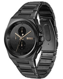 Hugo Boss Steer Chronorgaph Black Dial Black Steel Strap Watch For Men - 1514068
