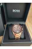 Hugo Boss Trophy Chronograph Grey Dial Rose Gold Steel Strap Watch for Men - 1513632