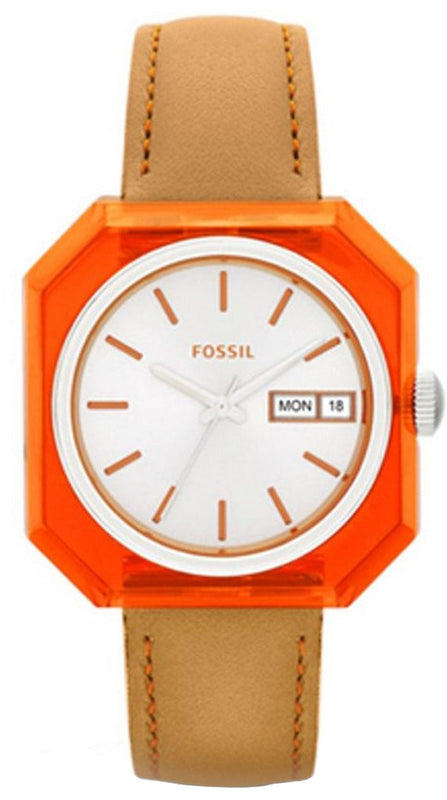 Fossil Candy White Dial Brown Leather Strap Watch for Women - ES3537