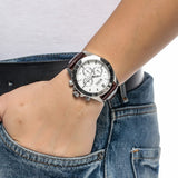 Hugo Boss Ikon Chronograph White Dial Brown Leather Strap Watch for Men - 1513175