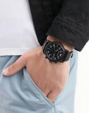 Emporio Armani Luigi Chronograph Black Dial Black Leather Strap Watch For Men - AR11133