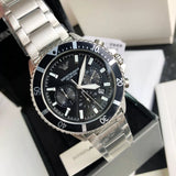 Emporio Armani Diver Chronograph Black Dial Silver Steel Strap Watch For Men - AR11360