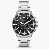 Emporio Armani Diver Chronograph Black Dial Silver Steel Strap Watch For Men - AR11360