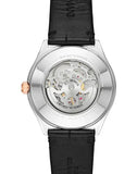 Emporio Armani Zeta Automatic Skeleton Silver Dial Black Leather Strap Watch For Men - AR60018