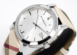 Burberry The City Nova Silver Dial White Leather Strap Watch for Women - BU9022