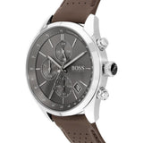 Hugo Boss Grand Prix Chronograph Grey Dial Brown Leather Strap Watch for Men - 1513476