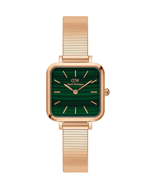Daniel Wellington Quadro Studio Green Dial Rose Gold Mesh Strap Watch For Women - DW00100520
