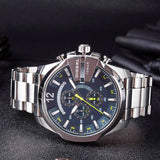 Diesel Mega Chief Chronograph Blue Dial Silver Steel Strap Watch For Men - DZ4465