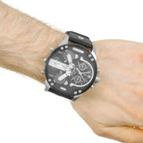Diesel Mr Daddy Chronograph Black Dial Black Leather Strap Watch For Men - DZ7313