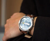 Diesel Mini Daddy LIght Blue Dial Brown Leather Strap Watch For Men - DZ7321