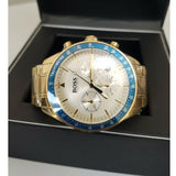 Hugo Boss Trophy Chronograph White Dial Gold Steel Strap Watch for Men - 1513631