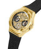 Guess Asteria Multifunction Gold Dial Black Rubber Strap Watch For Women - GW0620L2