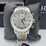 Hugo Boss Navigator Chronograph White Dial Two Tone Steel Strap Watch for Men - 1513499