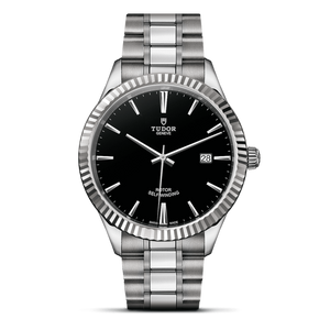 Tudor Style Automatic Black Dial Silver Steel Strap Watch for Men - M12710-0003
