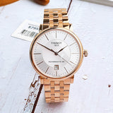 Tissot T Classic Carson Premium Automatic White Dial Rose Gold Steel Strap Watch for Men - T122.407.33.031.00