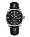 Tag Heuer Carrera Automatic Black Dial Black Leather Strap Watch for Men - WAR201A.FC6266