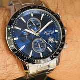 Hugo Boss Rafale Chronograph Blue Dial Silver Steel Strap Watch for Men - 1513510
