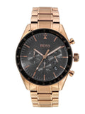 Hugo Boss Trophy Chronograph Grey Dial Rose Gold Steel Strap Watch for Men - 1513632