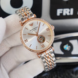 Emporio Armani Meccannico Gianni T-Bar Analog White Dial Two Tone Steel Strap Watch For Women - AR60019