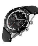 Hugo Boss Globetrotter Chronograph Black Dial Black Leather Strap Watch for Men - 1513864