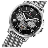 Tommy Hilfiger Chronograph Black Dial Silver Mesh Bracelet Watch for Men - 1791292