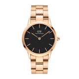 Daniel Wellington Iconic Link Black Dial Rose Gold Steel Strap Watch for Women - DW00100210