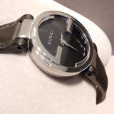 Gucci G Interlocking Black Dial Black Leather Strap Watch For Women - YA133501