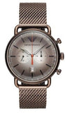 Emporio Armani Aviator Chronograph Grey Dial Brown Mesh Bracelet Watch For Men - AR11169