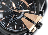 Diesel Mega Chief Chronograph Black Dial Black Steel Strap Watch For Men - DZ4309