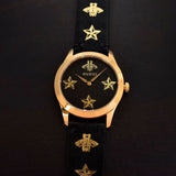 Gucci G Timeless Bee Motif Black Dial Black Leather Strap Watch For Women - YA1264055