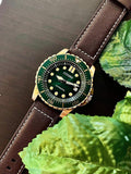 Citizen Mechanical Automatic Green Dial Brown Leather Strap Watch for Men - NJ0173-18X