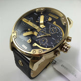 Diesel Mr Daddy Chronograph Black Dial Black Leather Strap Watch For Men - DZ7371