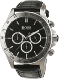 Hugo Boss Ikon Chronograph Black Dial Black Leather Strap Watch for Men - 1513178